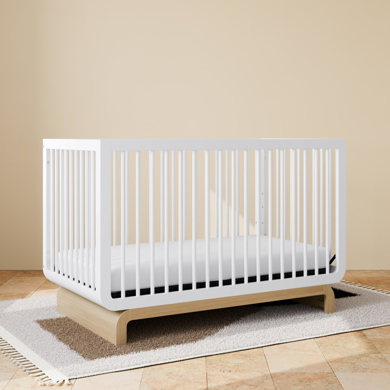 Lit de bébé convertible 5-en-1 Santorini, Blanc / Bois flotté, Lit à barreaux