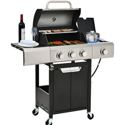 Barbecue au propane à 3 brûleurs, acier inoxydable, 40 500, 44,32 po Profondeur du produit, côté et housse pour le camping en plein air Po Grille de réchaud, hauteur du colis de 20,47