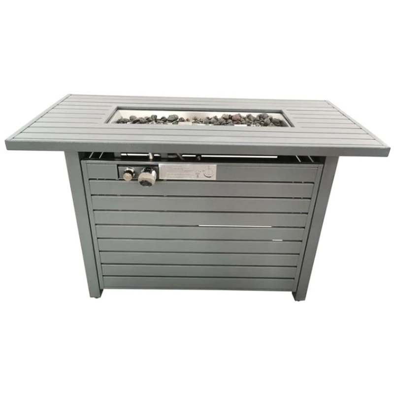 Table de foyer d'extérieur grise grise, H 25 po x l 42 po, cadre de temps de combustion de 50 000 po, acier inoxydable, réglable au propane / gaz naturel, périodicité d'ornement extérieur moderne,