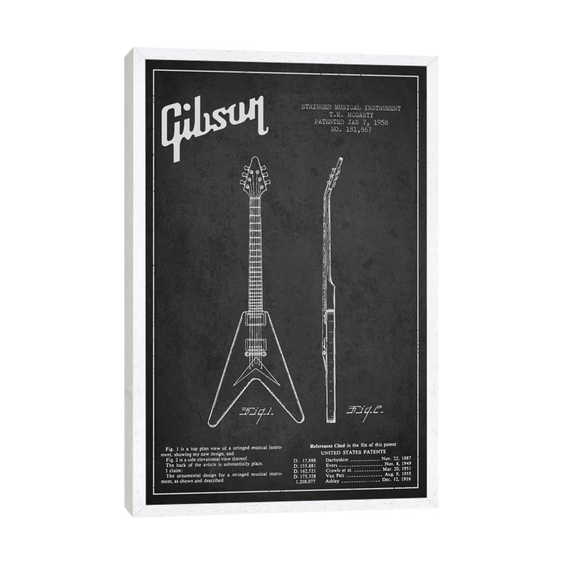Gibson Electric Guitar by Aged Pixel - Print on Canvas, 66.04 cm H x 45.72 cm W, White Framed