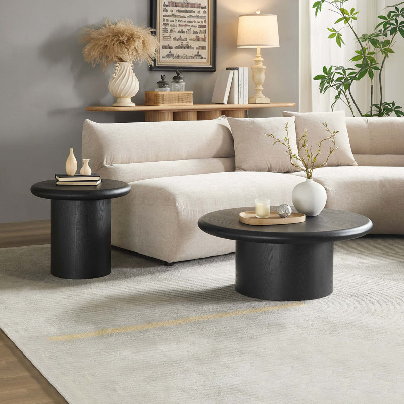 Ensemble de tables basses rondes modernes avec assemblage facile et conception peu encombrante, Noir