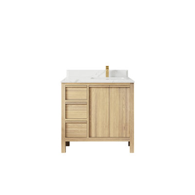 Elizabeth White Oak 36 In. W X 22 In. D Right Offset Sink Bathroom Vanity With Cove Edge Quartz