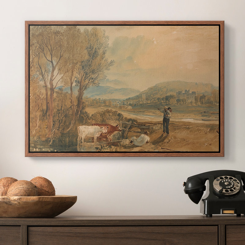 Château de Lulworth, Dorset, v. 1820-J.M.W. Toile tendue avec châssis Turner, 16 x 24, Noyer