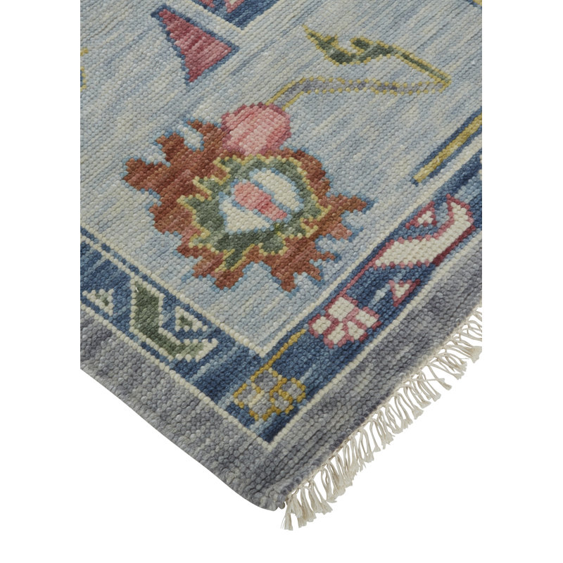 Karina Hand Knotted Wool Ikat Area Rug in Gray/Blue/Rust/Yellow, Rectangle 9'6" x 13'6"