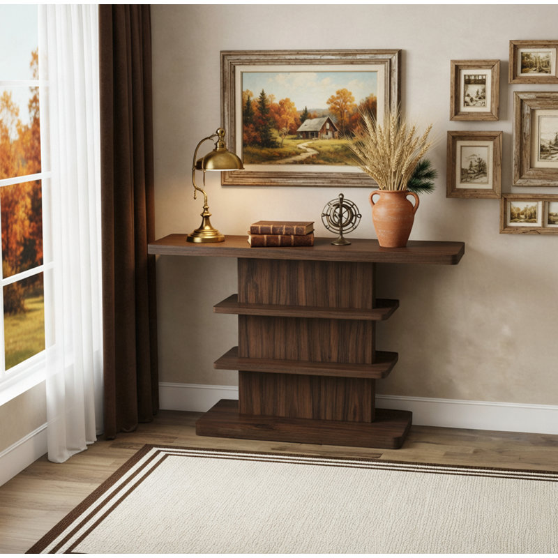 Console rétro 63 "avec tablettes à 2 niveaux, Brun