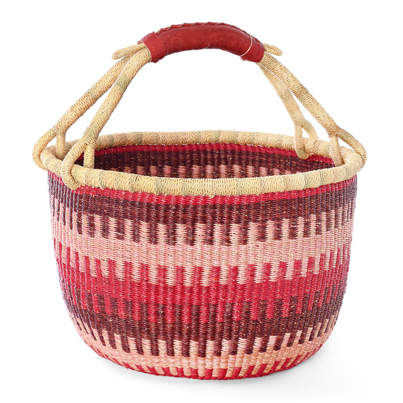 Primrose Patterned Bolga Basket, Red/Pink