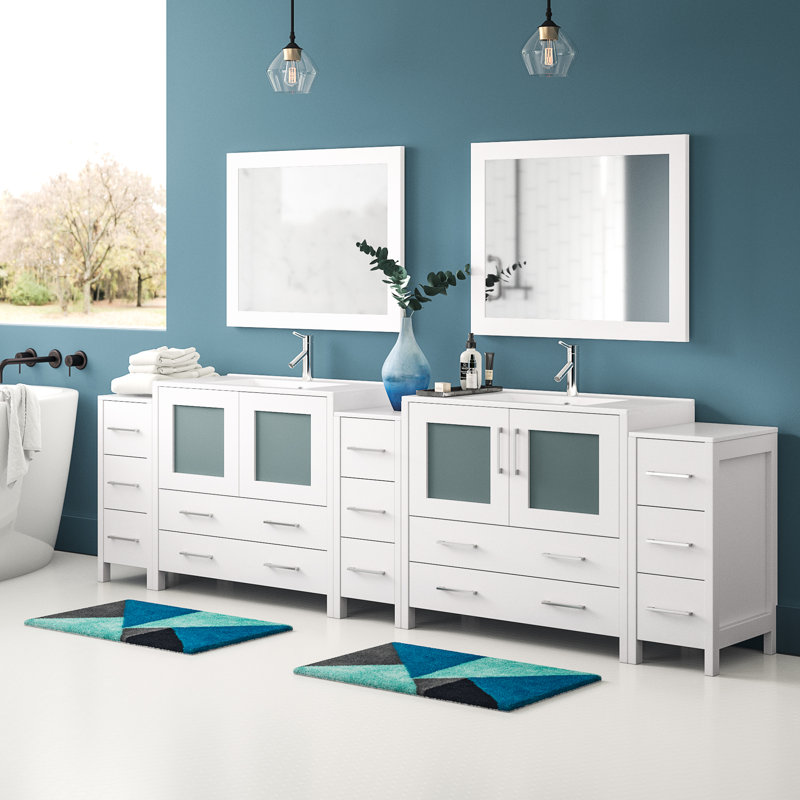  Ensemble de meuble-lavabo double 108 "avec miroir 108", Blanc