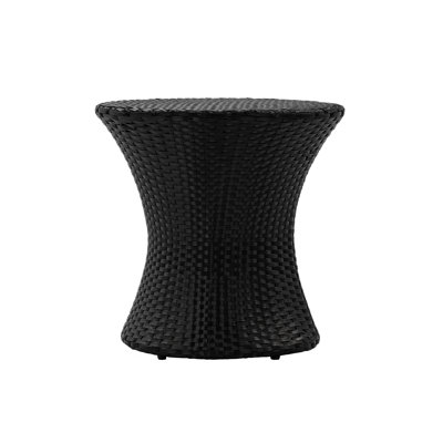 KONO Black Rattan Hourglass Outdoor Side Table - Weather-Resistant Wicker Accent Table for Patio, Garden & Balcony