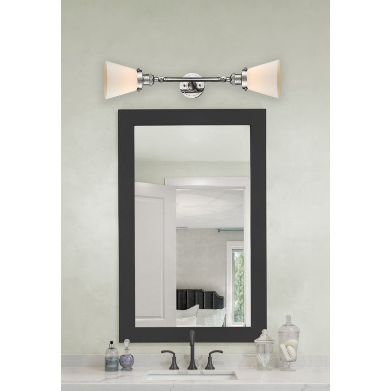 Éclairage de meuble-lavabo inclinable 2 lumières Cone, Boîtier blanc mat, Ampoule à DEL rétro de 6 watts, Nickel poli