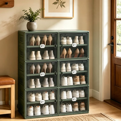 6-Tier 24 Pairs Farmhouse Style Stackable Shoe Storage Cabinet For Entryway, Easy Assembly, Green