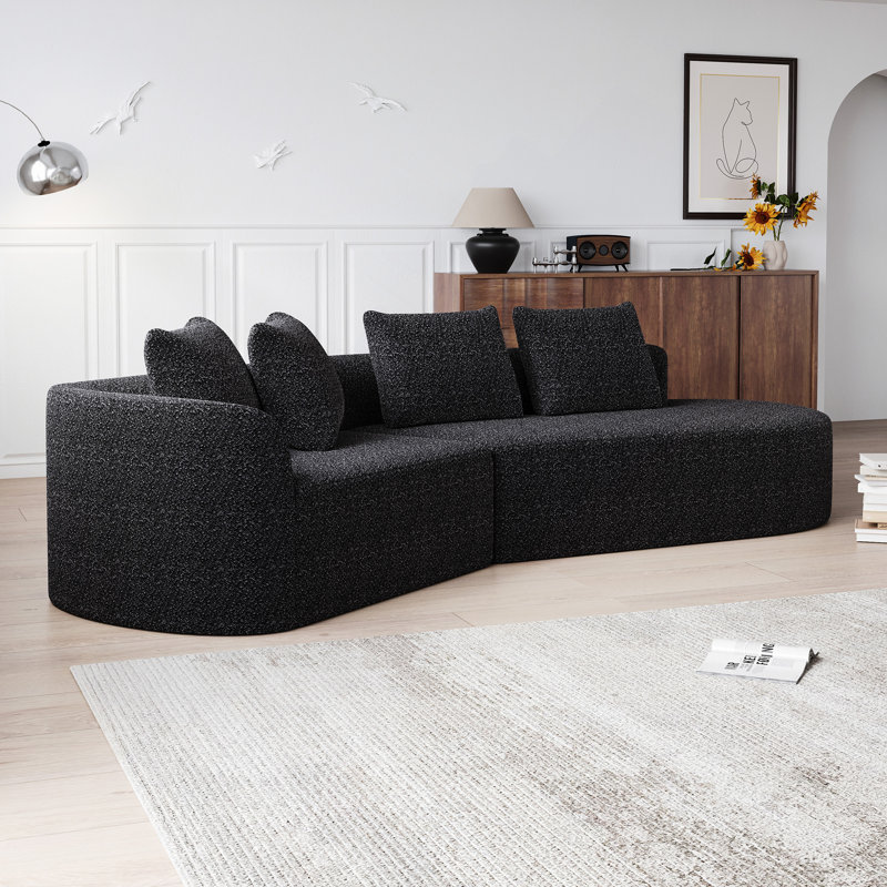 Modern Upholstered Boneless Oversized Sectional Sofa, 112-Inch Chenille 4-Seater Extra Deep & Wide Seat Curved Cloud Couch With 4 Throw Pillows, Free Combination Sofa Couch For Living Room,Bedroom