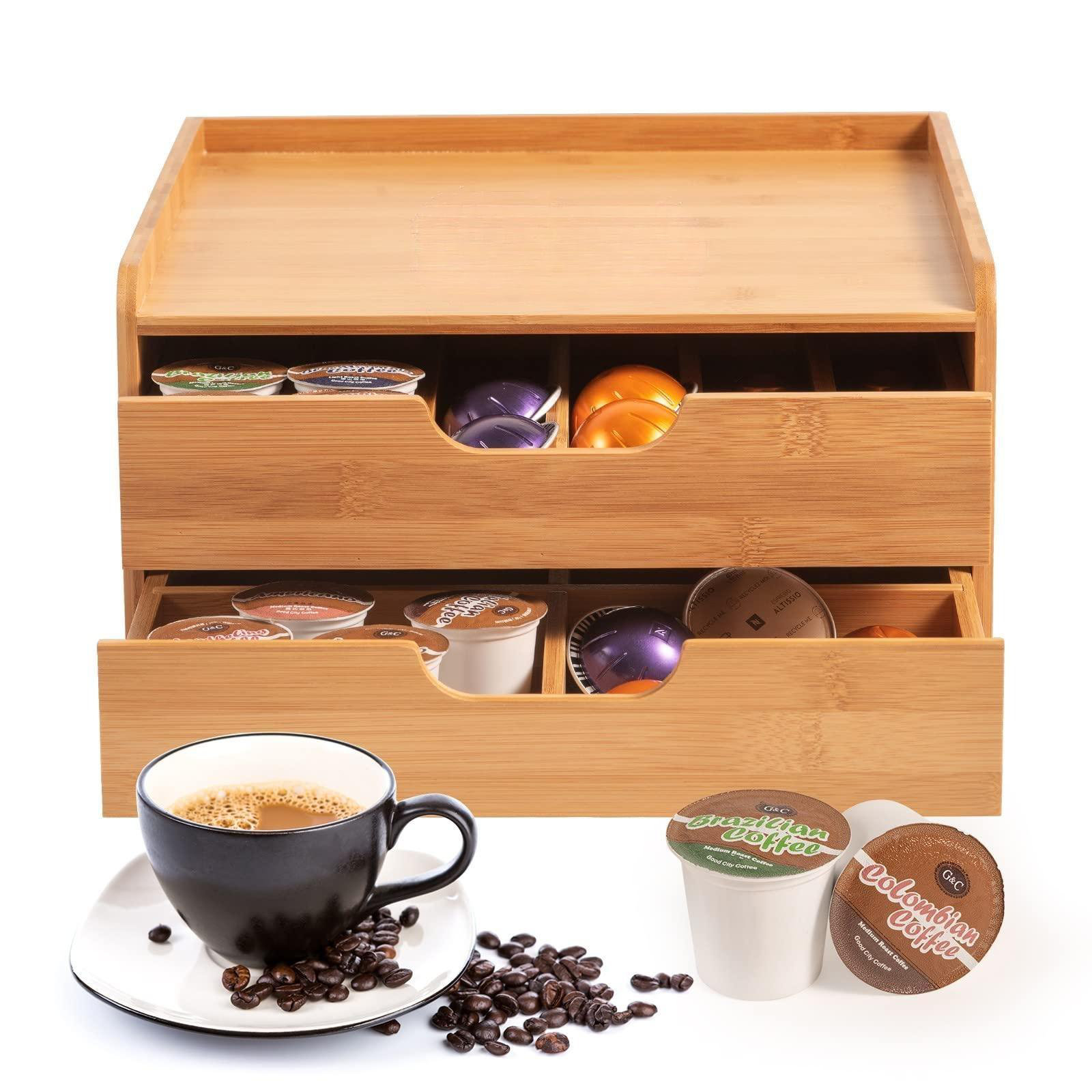 Bamboo K-Cup Coffee Pod Holder Coffee Machine Stand Storage Organizer