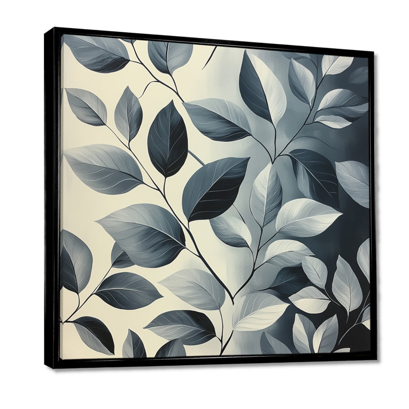 «Slate Grey Leaves Beauty III - Leaves», art mural, H 16 po x l 16 po, Impression encadrée flottante, Noir, noir, noir, noir