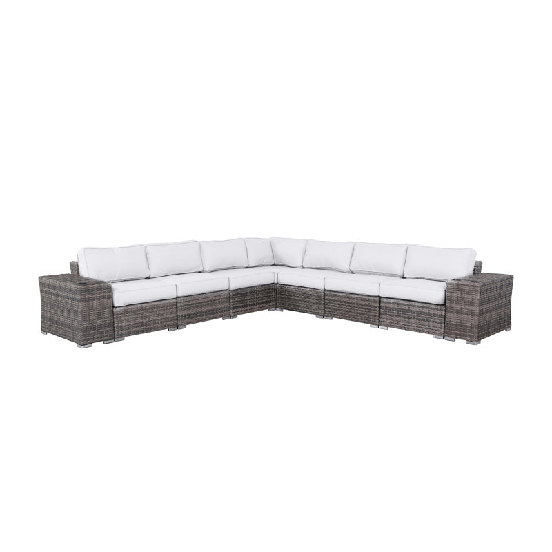 Albulena Fully Assembled Wicker Patio Sectional, Mixed Gray, Sunbrella Canvas