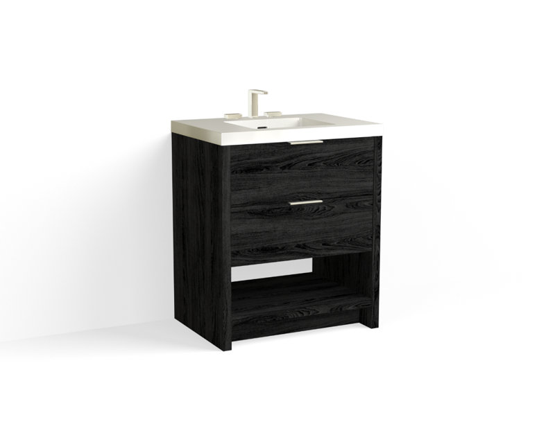 Vue 30" W Freestanding Single Bathroom Vanity, Matte White/8" Widespread, Charred, Polished Nickel