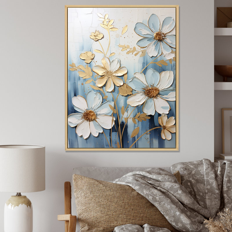 Nature of Blue Zinnias Symphony I sur impression sur toile, Cadre naturel flottant, 40" H x 30" W