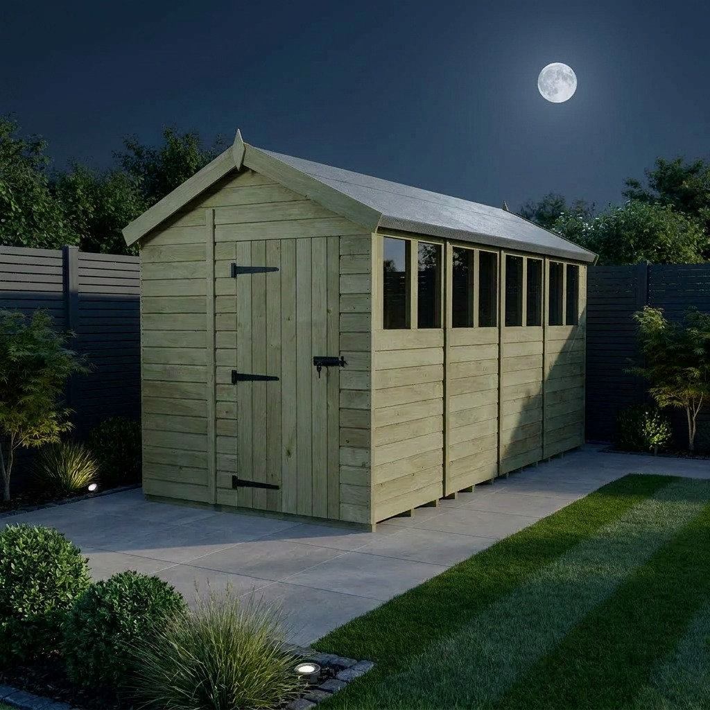 Total Sheds 7ft x 19ft Apex Garden Shed - Single Door - With Windows - Pressure Treated Timber - UK Manufactured