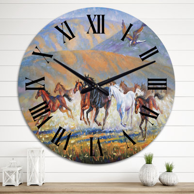 Un grand aigle au-dessus du troupeau de chevaux - Horloge murale traditionnelle