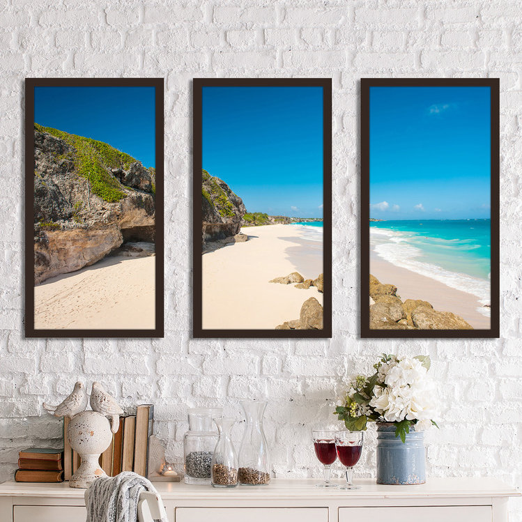 Espresso Framed Coastal Print Plexiglass Wall Art Set, 33.5" H x 52.5" W