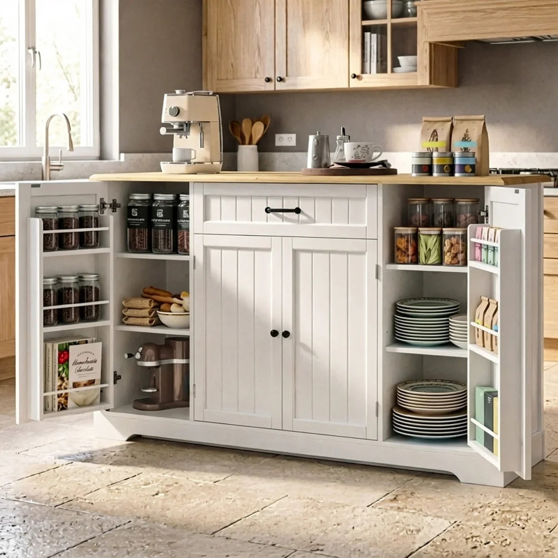 Buffet de style champêtre de 116 cm de large avec tiroir et étagères réglables, meuble de rangement pour cuisine, Brun