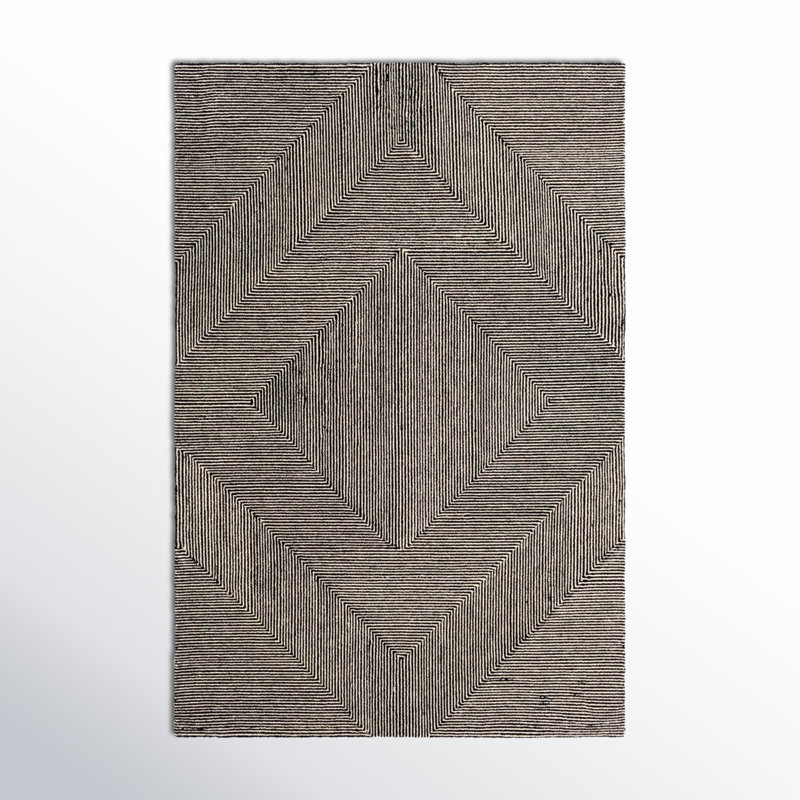 Tapis noir / crème en laine touffeté à la main Peeta, Rectangle 8 pi x 10 pi