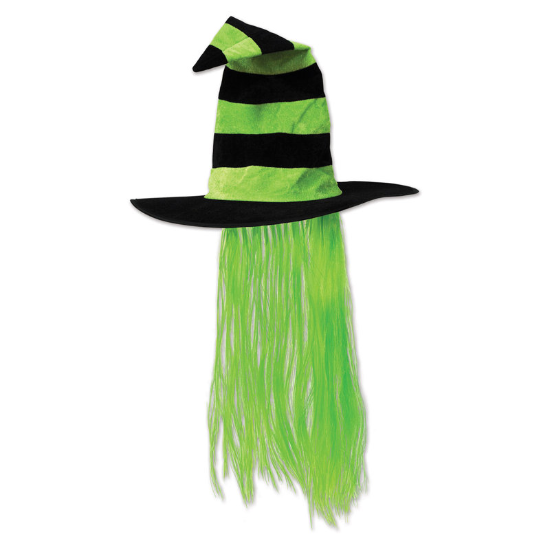 Chapeau de sorcière d'Halloween avec cheveux, Vert