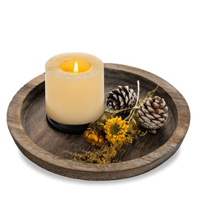 Rustic Wooden Tray Candle Holder - Small Wood Decorative Plate Pillar Candle Tray, 11Inch