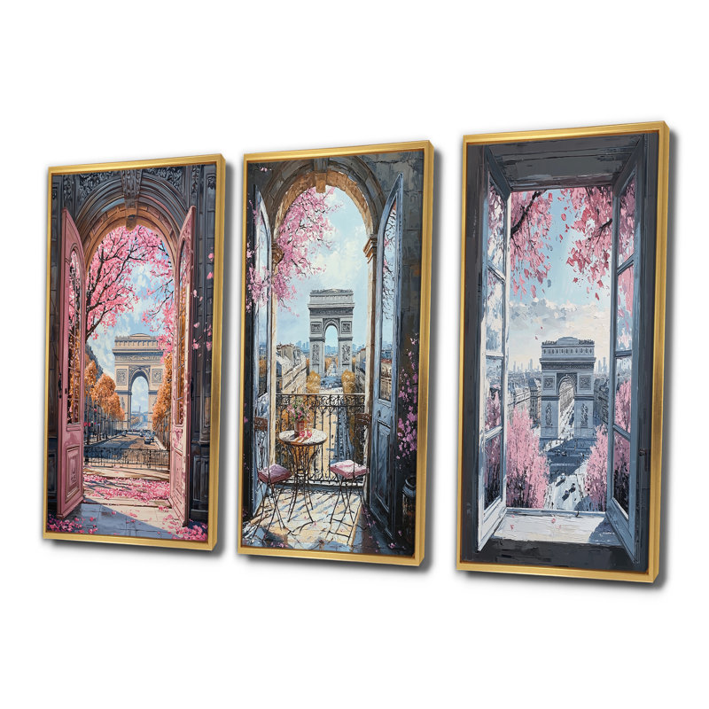 Vue de l'arc de triomphe rose - Collection d'art mural de la ville de Paris, H 32 po x l 48 po, Impression encadrée flottante