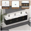 84" Freestanding Double Sink Bathroom Vanity with Integrated Sink, Fluted Black Oak Finish, Gold Hardware