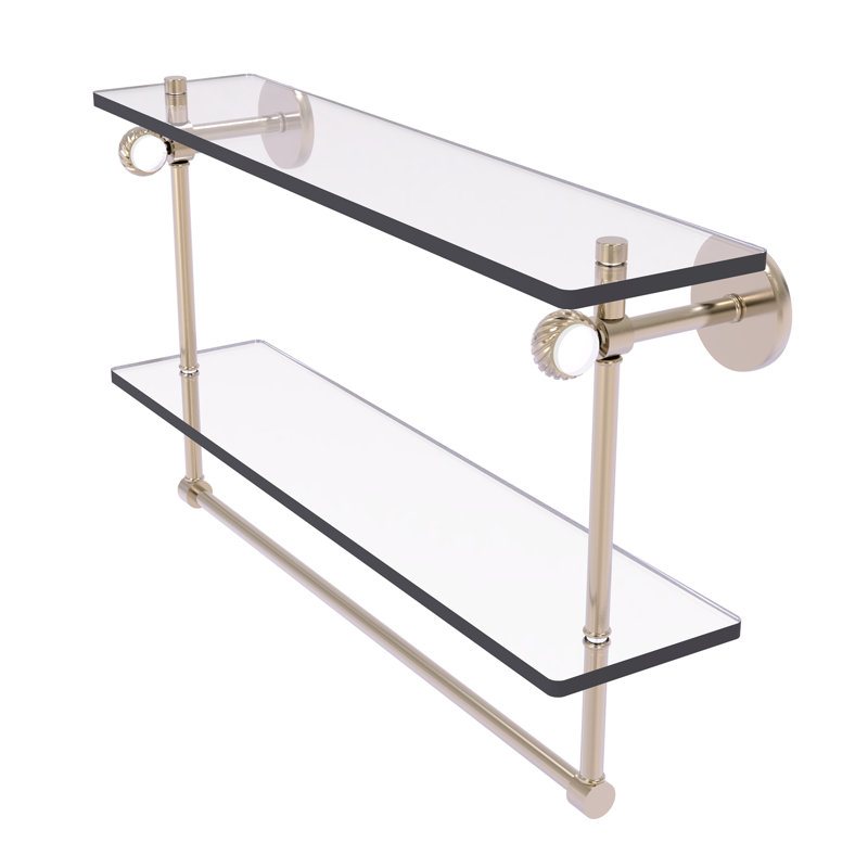 Tablette à 2 niveaux en verre Margolis, Étain antique, H 12,8 po x l 22 po x p 5,6 po