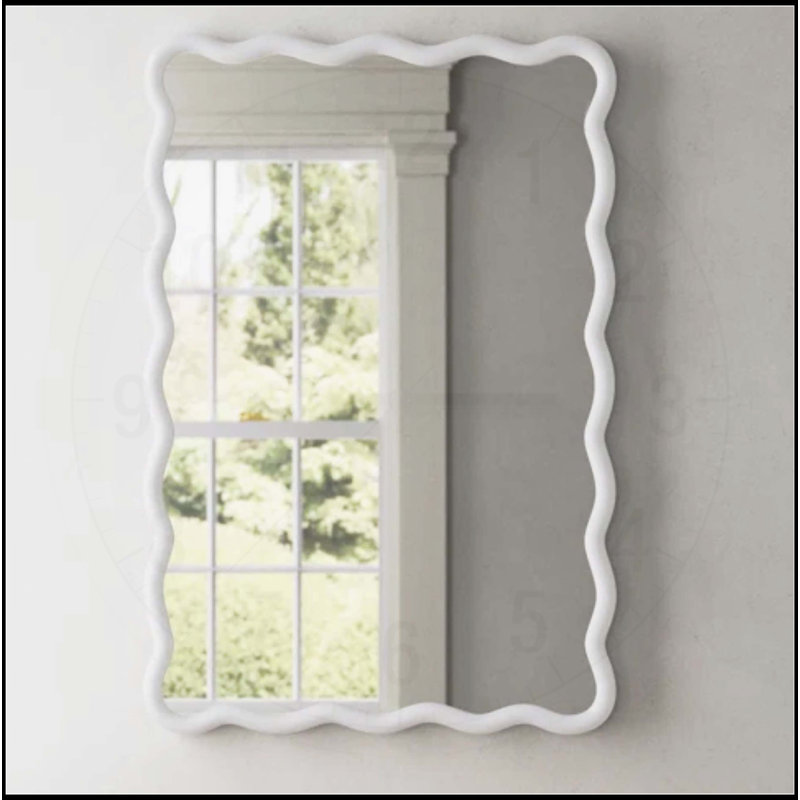 Solid Wood Wavy Mirror, Rectangle, White, 27.95" x 39.76"
