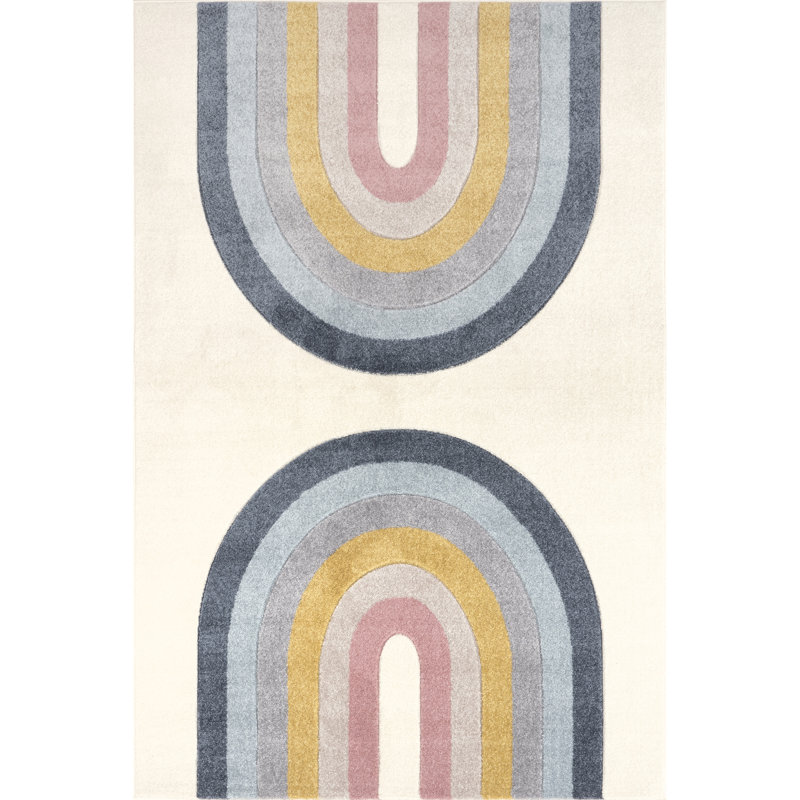 Jerri Double Half Rainbow Kids Area Rug, Rectangle 5'3" x 7'7"