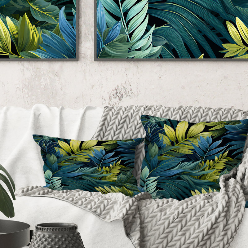 Coussin en polyester azur et vert à motif tropical IV - Floral
