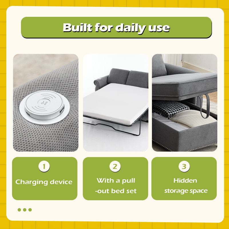 106.5" Pull Out Sofa Bed,L Shaped Modular 4 Seater Couch,2-In-1 Sofa Bed, Dark Gray Polyester