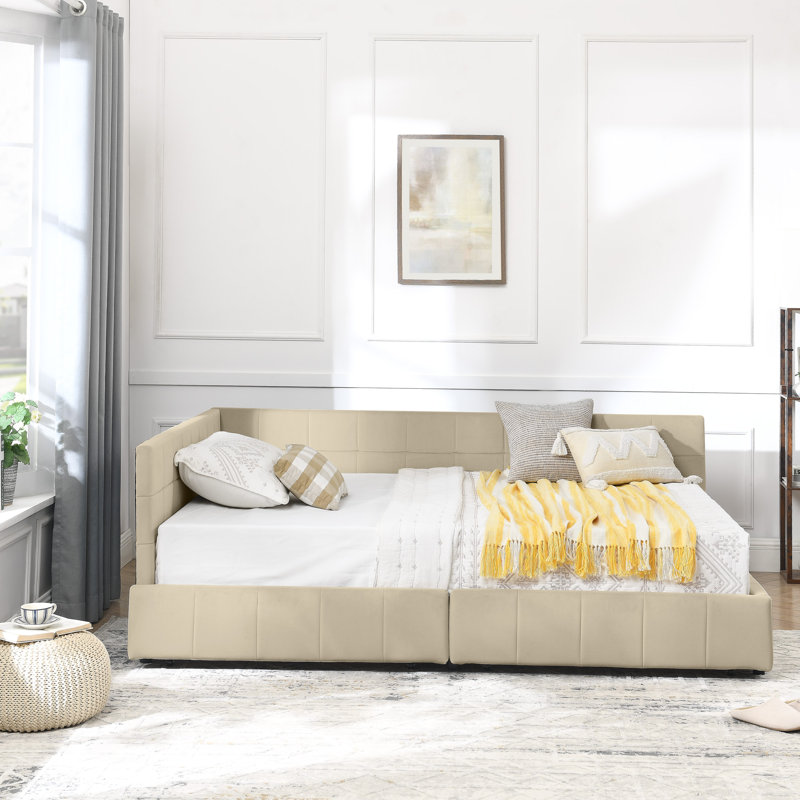 Full Size Storage Upholstered Tufted Bed Frame, Sofa Bed Frame With Comfortable Backrest And Armrests, Full Size Bed For Bedroom, Living Room,Velvet, BEIGE