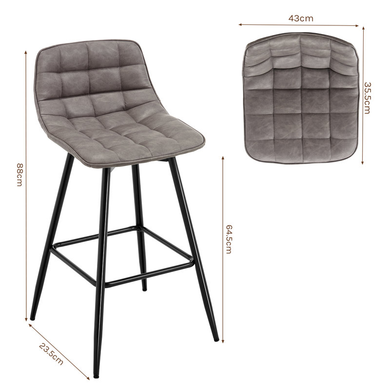 Upholstered Counter Stool with Metal Frame, Dark Grey
