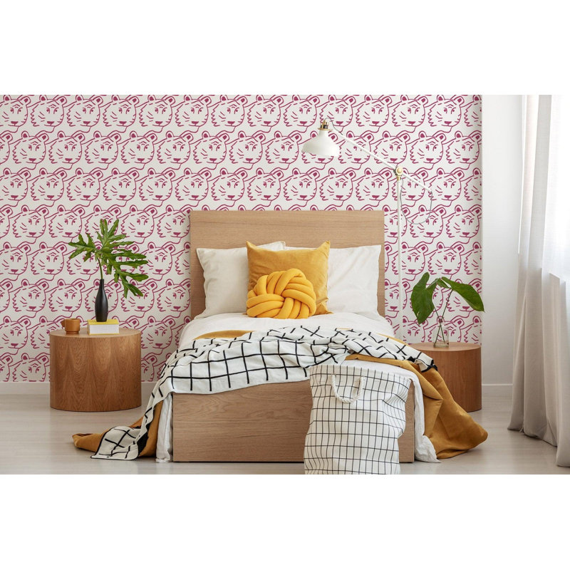 Kids Tigers! 10' L x 25" W Peel and Stick Wallpaper Tile, Non-pasted, Faux Grasscloth