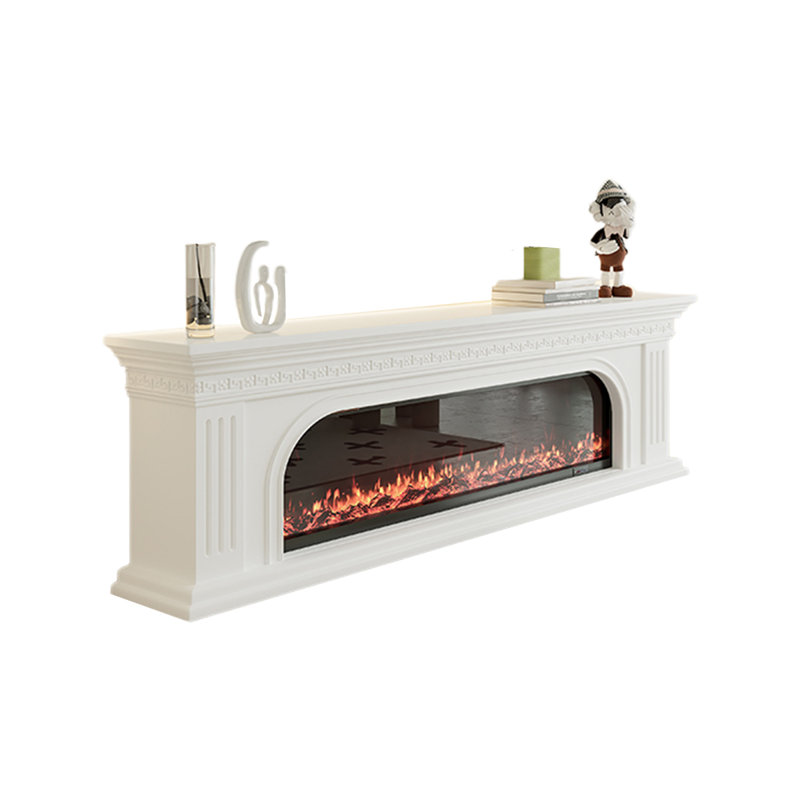 White Solid  Wood TV Cabinet Fireplace, 27.56" H x 78.74" W x 12.6" D, White