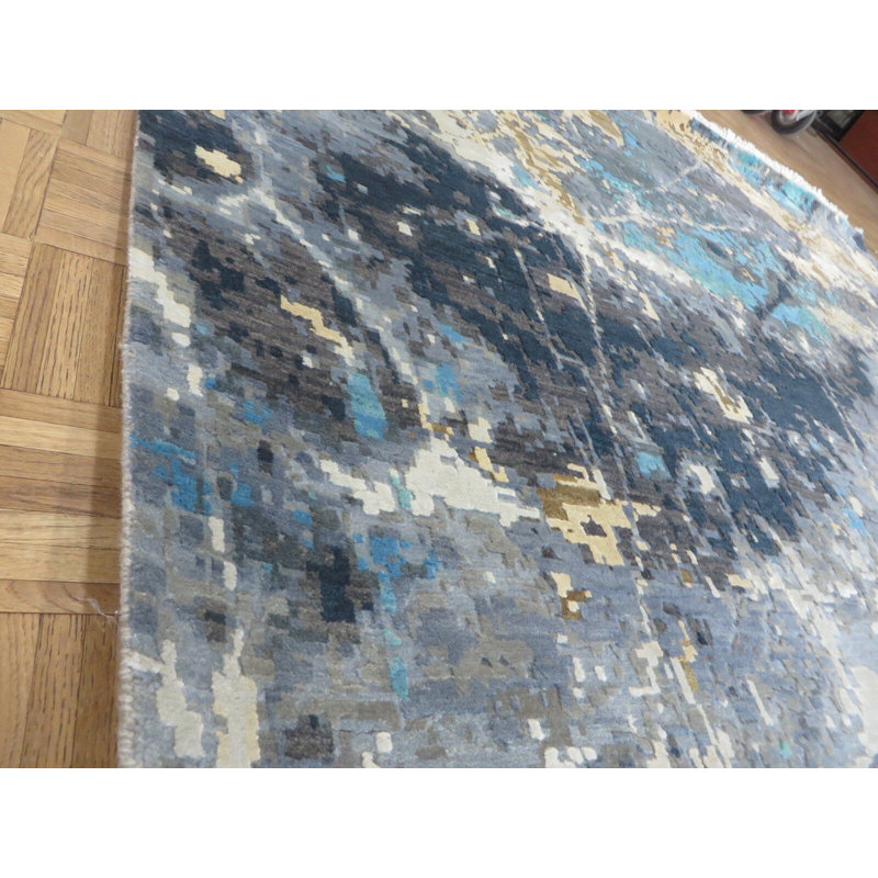 Tapis unique noué à la main gris / bleu 9 pi x 12 pi 2 po Mahriah