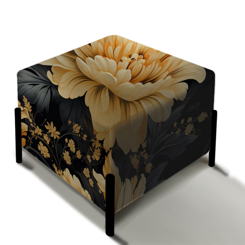 Hortensia jaune fleur damassé de rêve - repose-pieds carré damassé