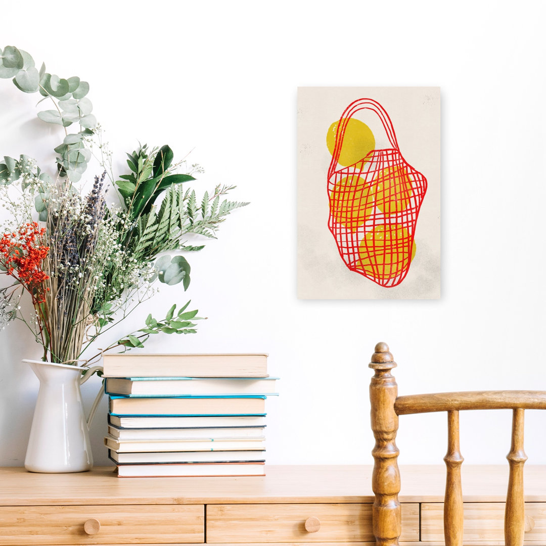 Fresh Lemons Red Bag Modern Vibrant Contemporary Fruit Wall Art Print