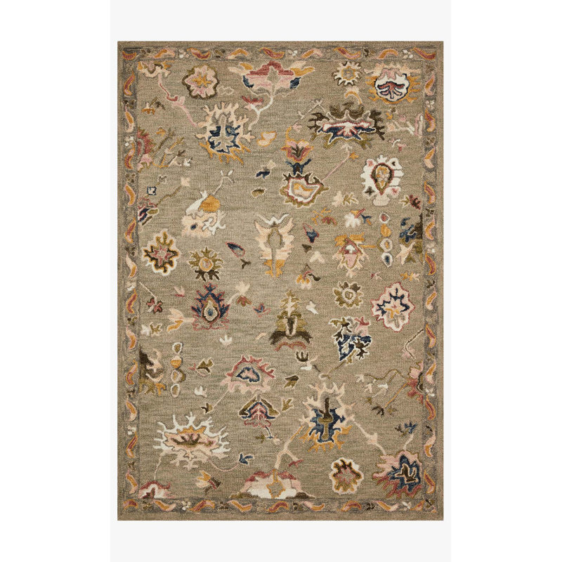 Tapis brun / gris en laine fait à la main 1 pi 6 po x 1 pi 6 po Norge Darmont