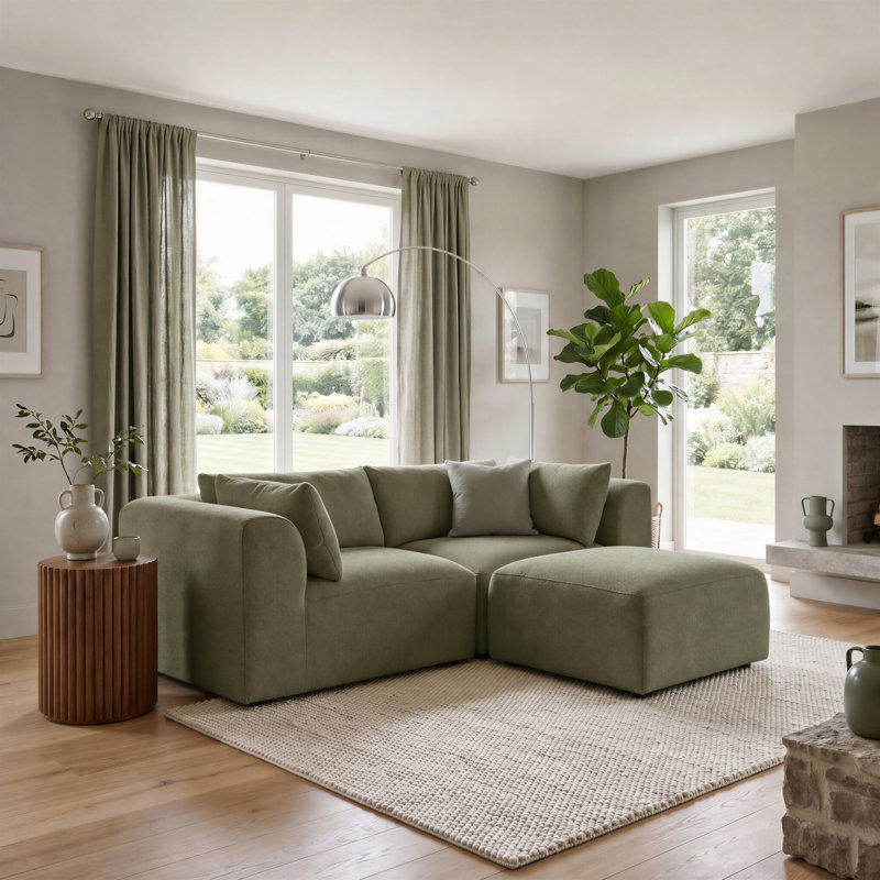 Driftwood 74 cm W Boucle Rectangle Footstool, Green