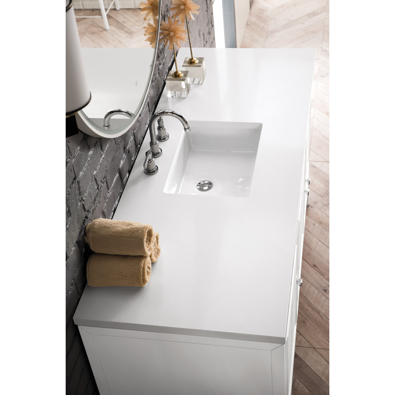 Athens 60'' W Single Vanity, Glossy White, White Zeus, 8" Widespread