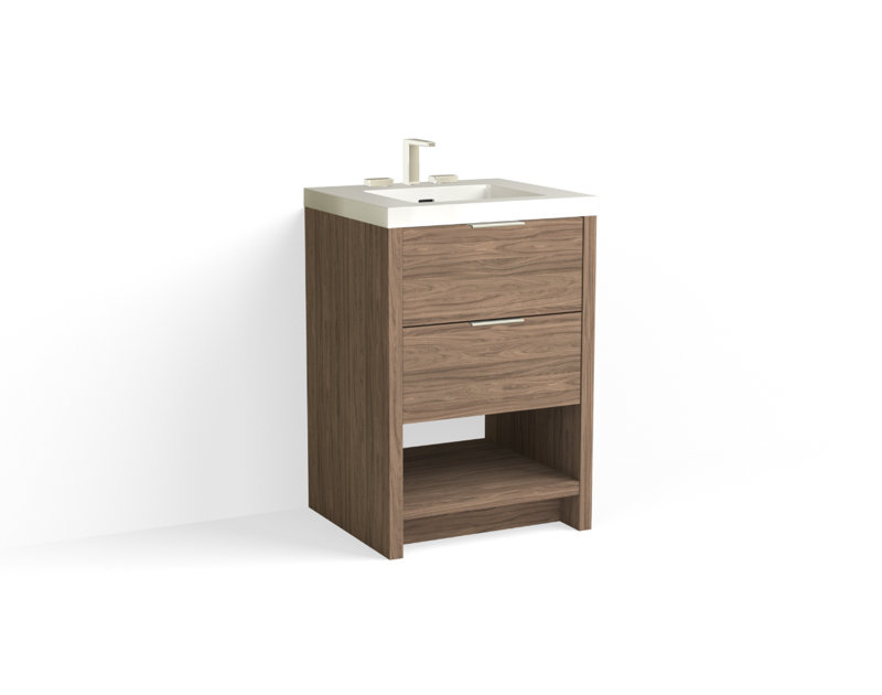 Vue 24" W Freestanding Single Bathroom Vanity, Glossy White/8" Widespread, Nocino, Polished Nickel