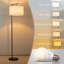 Lampe sur pied à DEL noire 60 po avec abat-jour tambour en tissu brun clair Montage Ampoule incluse-183064420-266565201