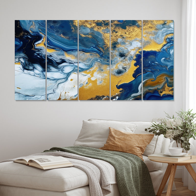 Agathe Ripple Golden Rivers II - reproduction sur toile abstraite - 5 panneaux égaux