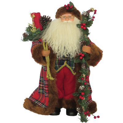 Figurine de père Noël en tissu écossais