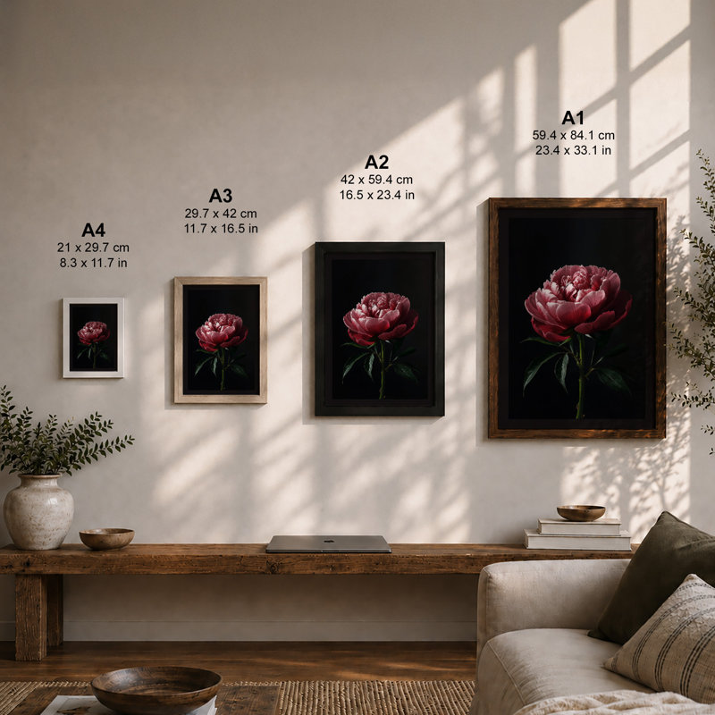 Luminous Peony Botanical - Framed Print, Unframed, A3 - 42.0 x 29.7 cm