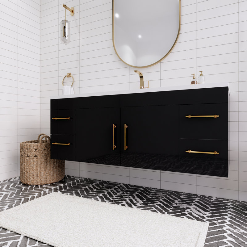 Ensemble de meuble-lavabo mural simple 60 "Spring, Noir lustré